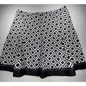 Robbie Bee A-Line Flare Skirt Black & White Square Geo Pattern Paneled Size 20W